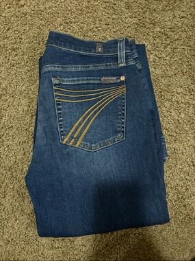7 For All Mankind Dark Blue Skinny Jeans with Gold Stitching
